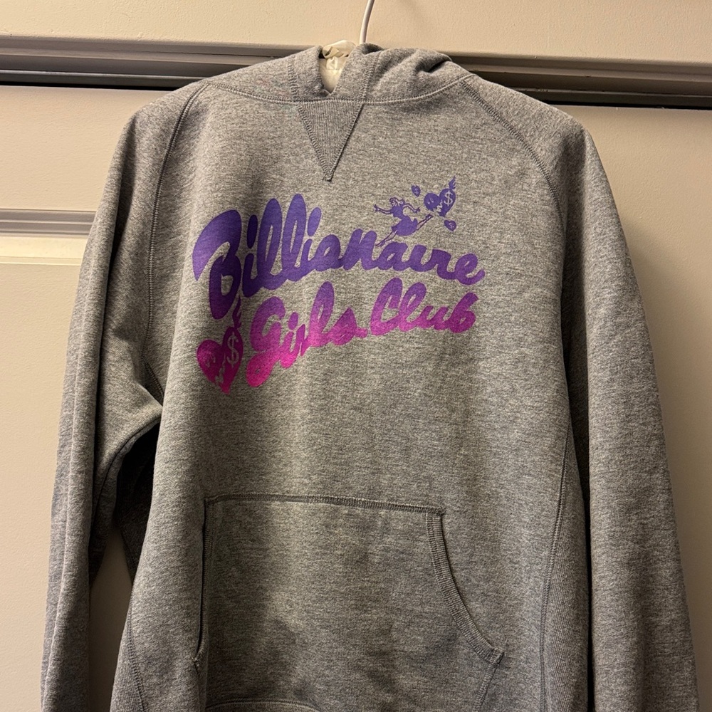 Billionaire Girls Club Gray Hoodie with Purple Logo